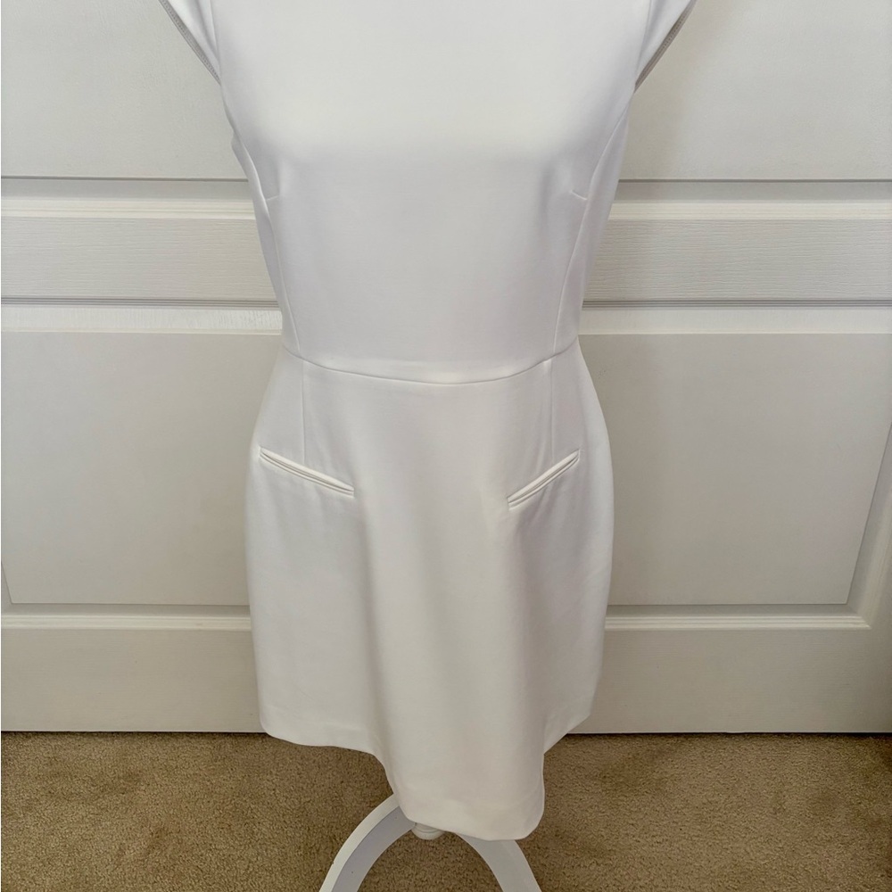 French Connection White Cap Sleeve Sheath Dress Size 8 | Elegant Minimalist NWOT - Picture 3 of 11